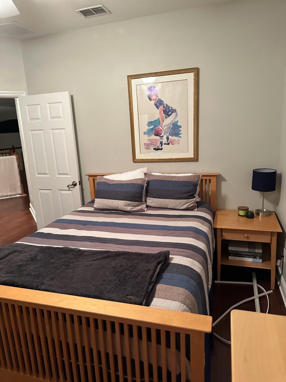 Pottery Barn Teen Navy and Beige Striped Quilted Coverlet Set
